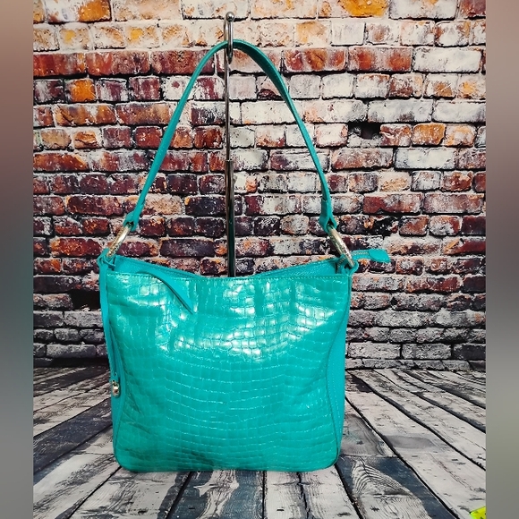 Brighton Handbags - Brighton Cher Shoulder Bag in Teal Croc Embossed Leather Handbag Purse  OBO